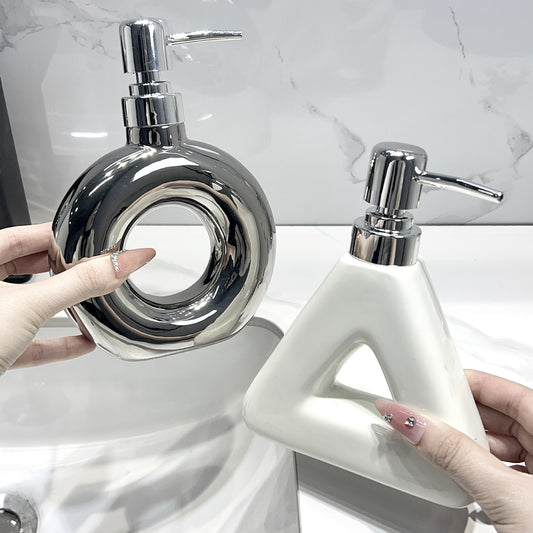 Modern Ceramic Soap & Lotion Dispenser - Unique Geometric Designs, 300ml Capacity(Triangular lotion bottle, silver)
