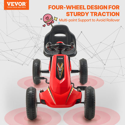 VEVOR Go Kart 4 Wheel Pedal Ride On Toy for Kids Ages 3-8 Adjustable Seat Red