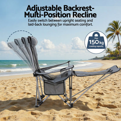Weisshorn Camping Chair Adjustable Reclining Portable Outdoor Folding Chair Grey