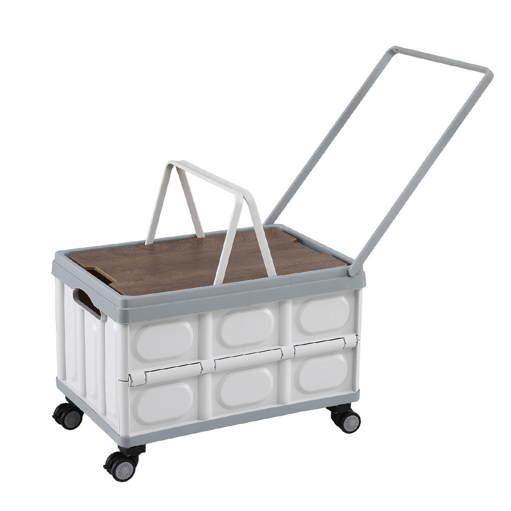Gardeon Collapsible Outdoor Storage Box 54L Stackable Folding Camping Organizer Wheels Plywood Lid Beige