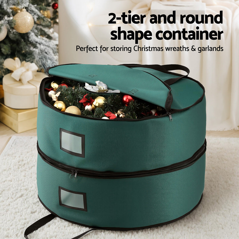 Jingle Jollys Christmas Garland Wreath Storage Bag 2-Tier Ornaments Holder 60cm