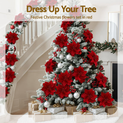 Jingle Jollys 14Pcs Christmas Tree Flowers Set Xmas Garland Wreath Ornaments Red