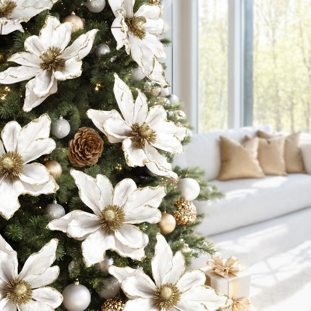 Jingle Jollys 14Pcs Christmas Tree Flower Set Xmas Garland Wreath Magnolia White