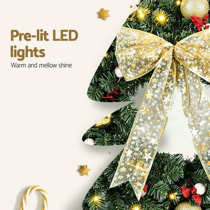 Jingle Jollys Christmas Wreath 60CM LED Garland Berries Bow Baubles Xmas Decor