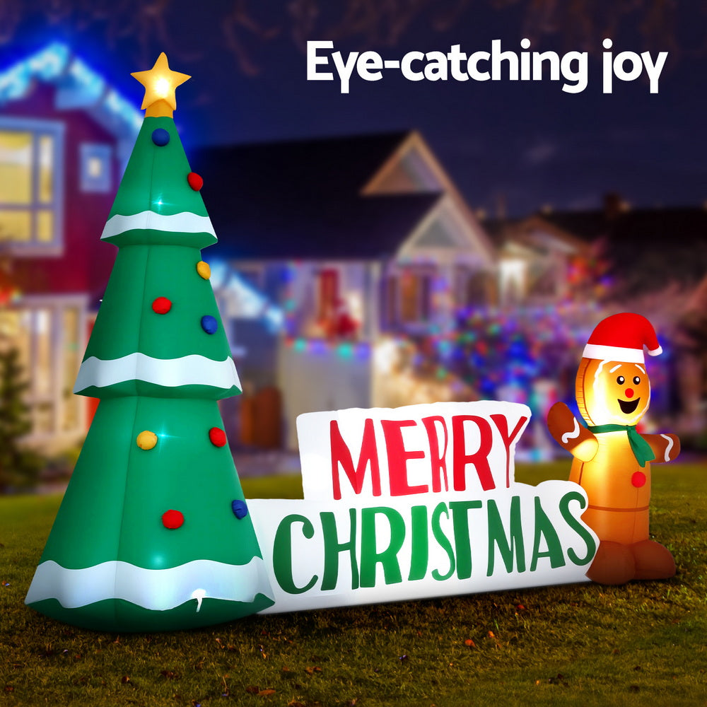 Jingle Jollys Christmas Inflatable Gingerbread Man 1.5M Height LED Decorations Illuminated