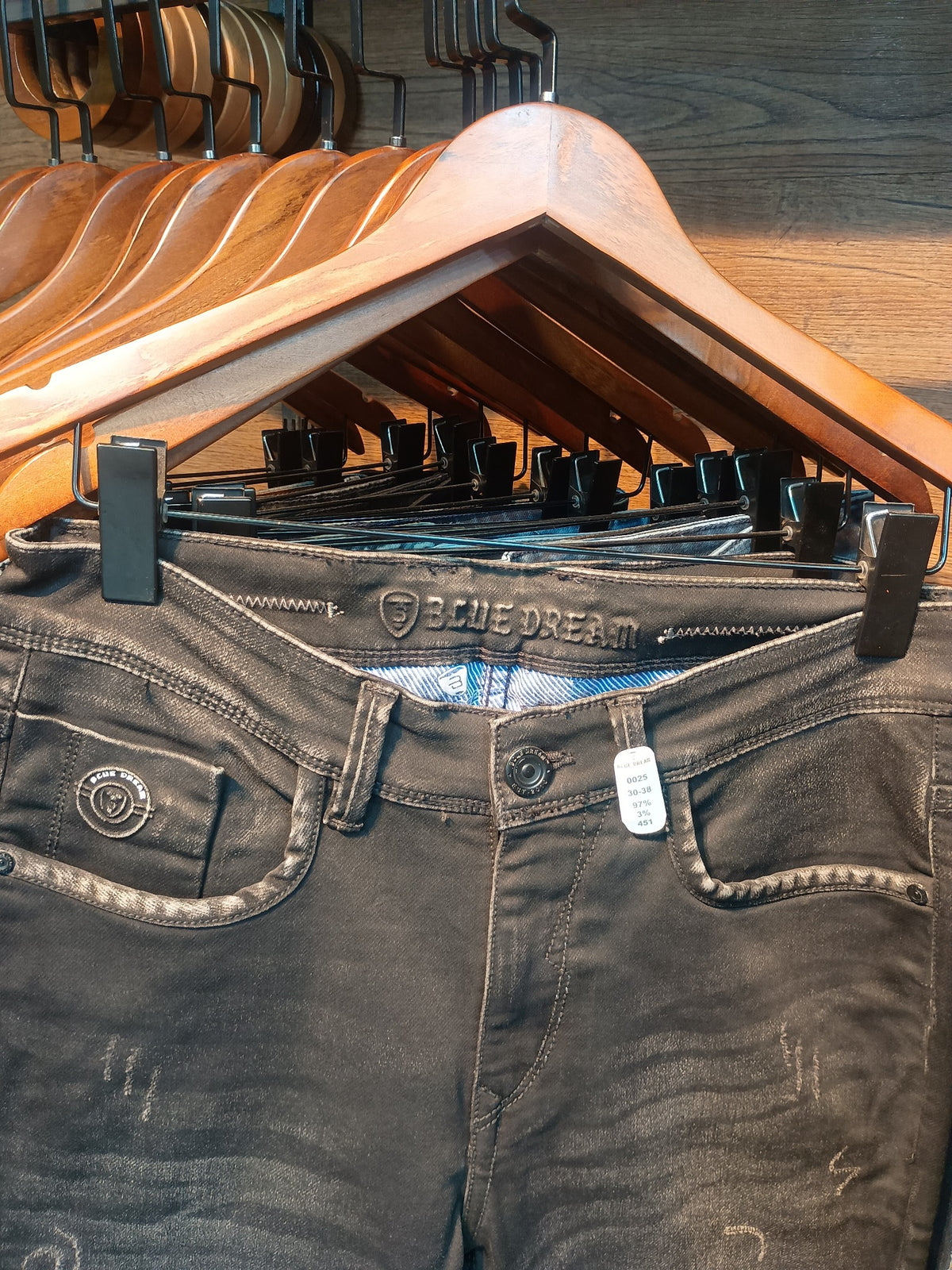 BLUE DREAM charcoal washed jeans front view