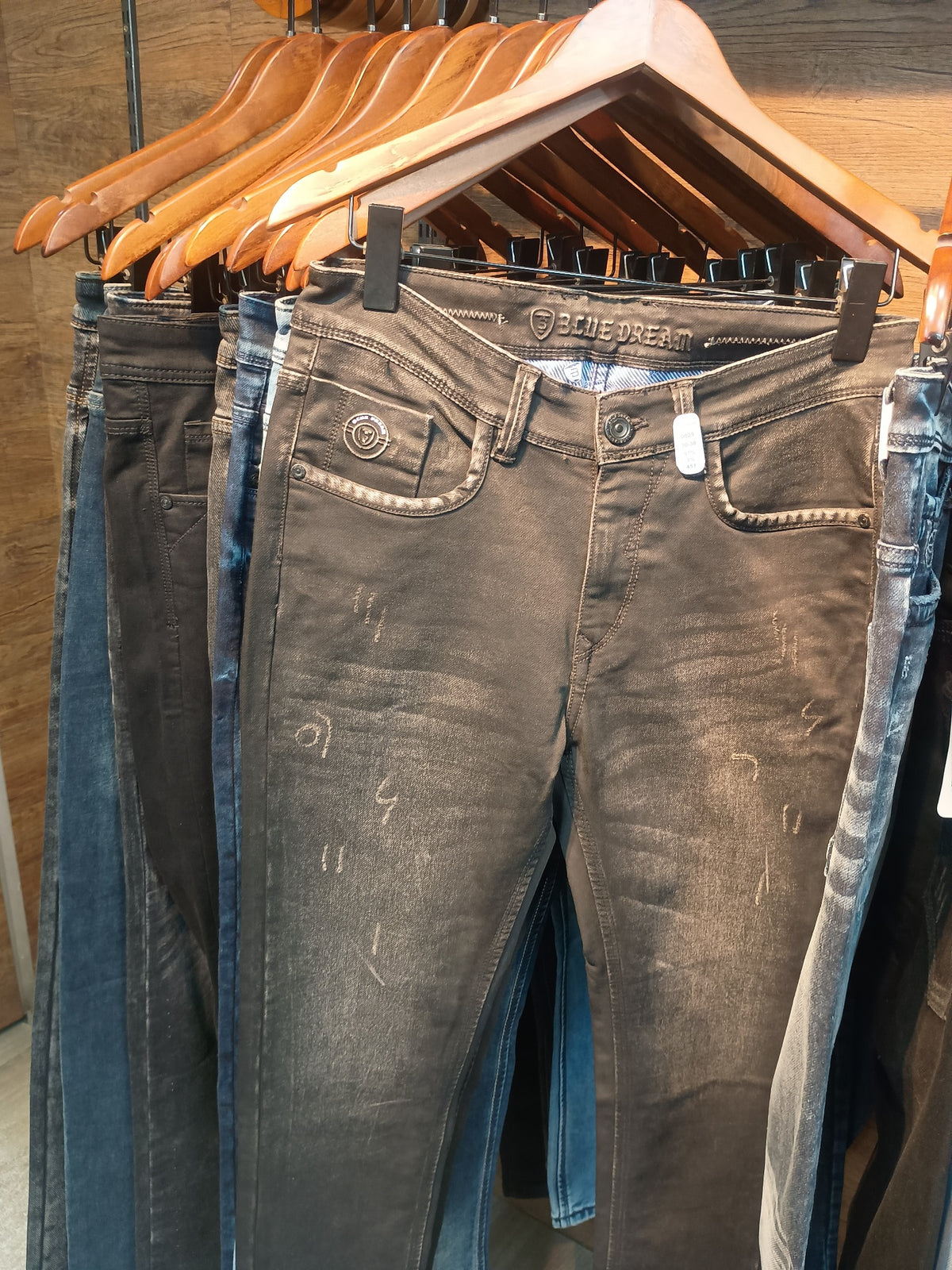 BLUE DREAM charcoal washed jeans full front view