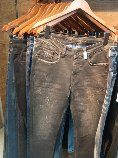 BLUE DREAM charcoal washed jeans full front view