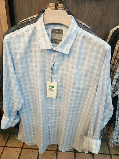 BLUE DREAM light blue check long sleeve shirt full front