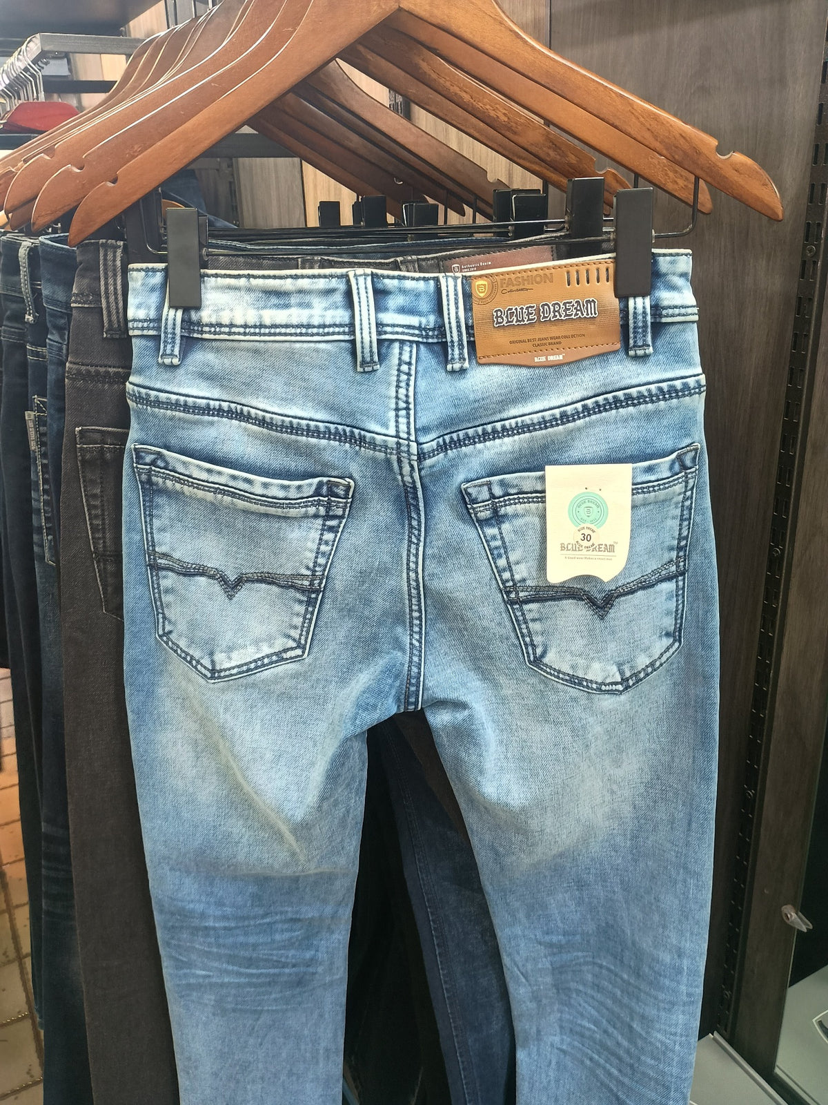 BLUE DREAM light blue stretch denim jeans back view